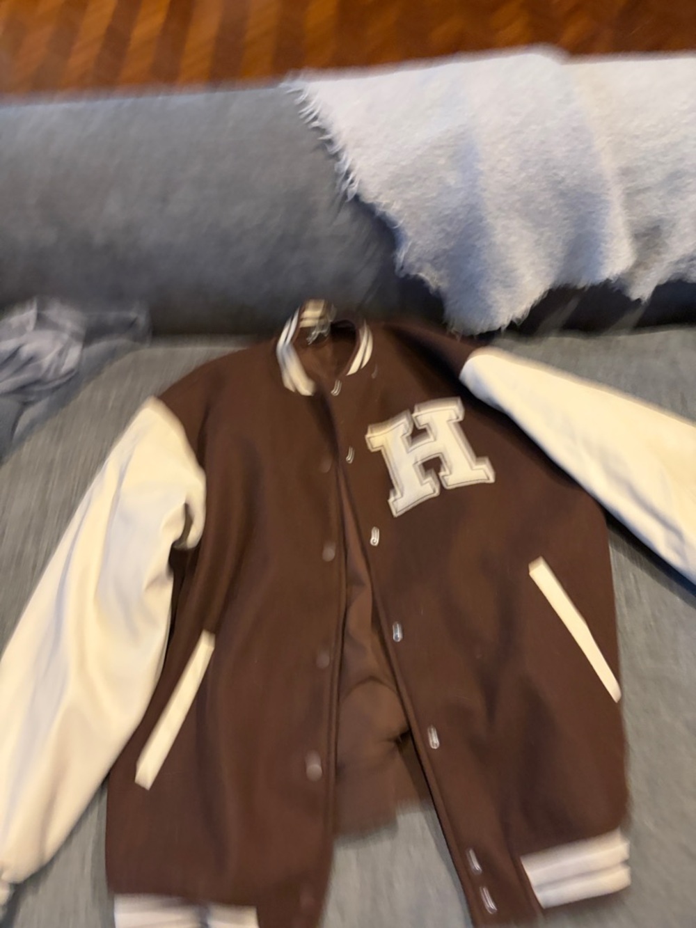 Classic Letterman Jacket with 'H' Patch - Brown & Cream